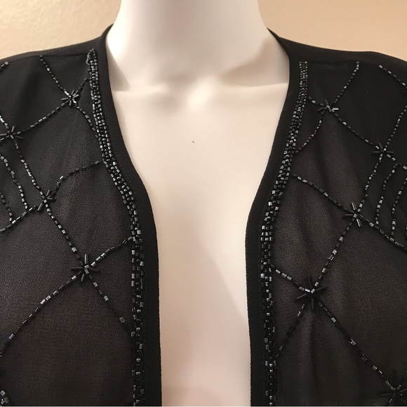 RM Richards Sheer Black Beaded Open Front Jacket NEW Size 18 2X Elegant Glamour - Picture 9 of 13